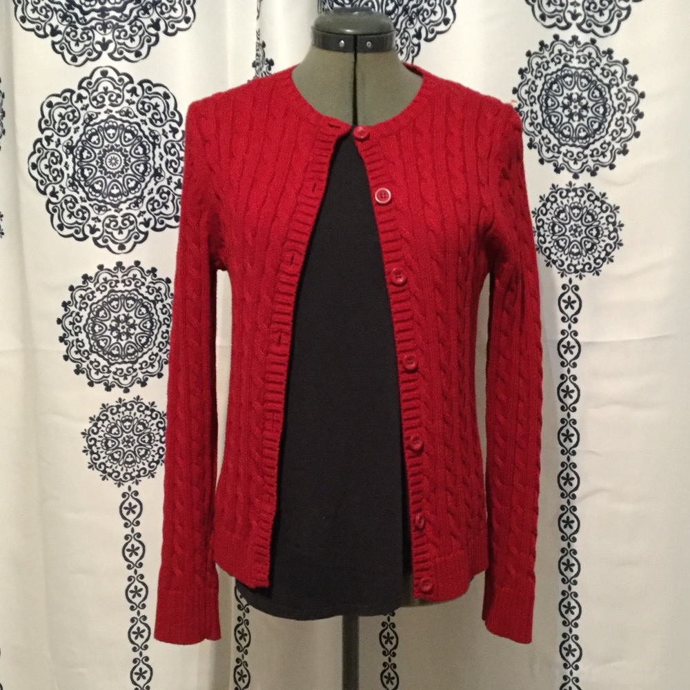 LL Bean Red Cable Knit Sweater 100% Cotton
